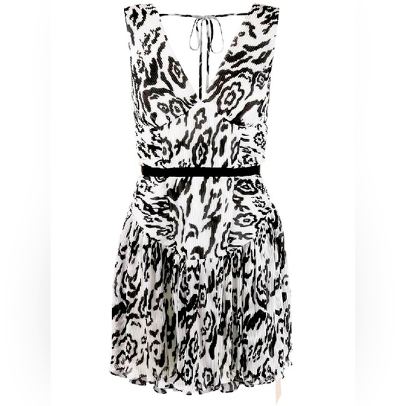 SELF PORTRAIT Leopard-print Plissé-chiffon Mini Dress In White | Black Sz 2 - Picture 3 of 10